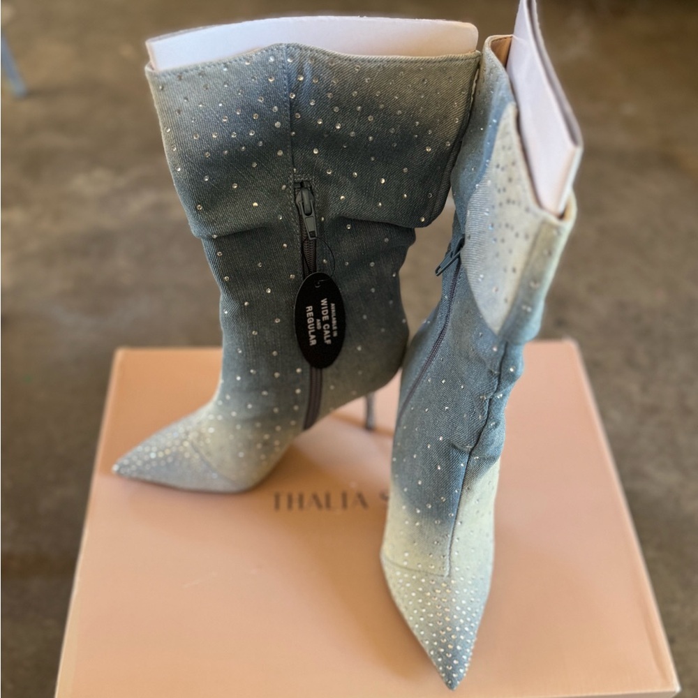 Thalia Sodi Sparkling Blue Heeled Boots
